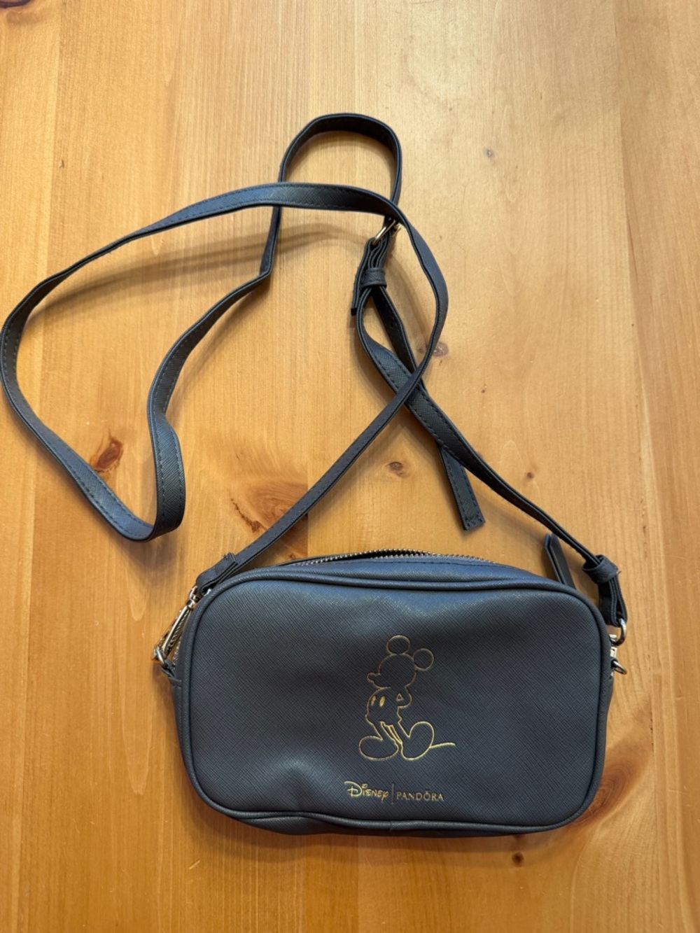 Pandora Black Crossbody Bag with Gold Mickey Outline